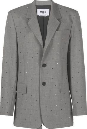 Msgm notched-lapel single-breasted blazer - women - Polyester/Virgin Wool/Elastane - 44 - Grey