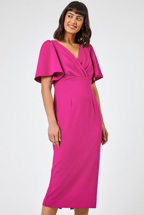 Roman Gathered Wrap Front Midi Dress