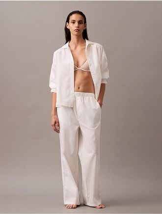Calvin Klein Womens Cotton Poplin Wide Leg Pants - White - XS