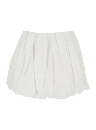 Pinko White Skirt With Pleated Details And Balloon Hem In Cotton Woman