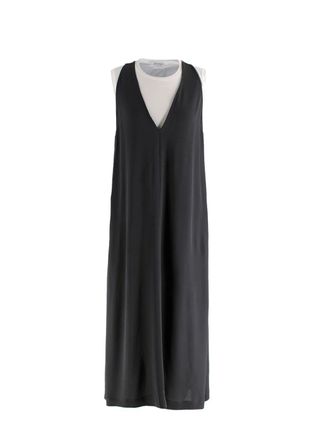 Brunello Cucinelli Double Layer White and Grey Crepe Dress Size L