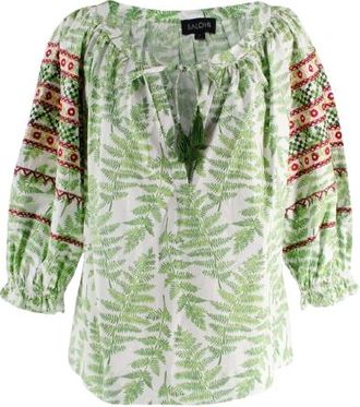Saloni Embroidered Botanical Green Top Size XS
