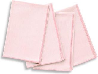 Solino Home Linen Dinner Napkins Set of 4, 20 x 20 Inch for Dining Table, Holiday and Everyday Table Decor - Bianca Merrow Stitch in Pink at