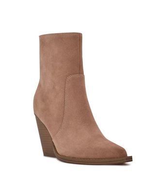Nine West Womens Nine West Gorgeen Boots Noisette Suede Block Heel Booties HTAT529