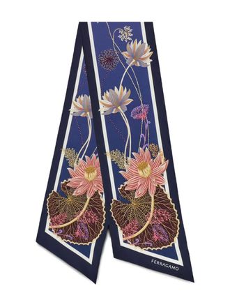 Ferragamo Water Lily printed silk scarf - Blue
