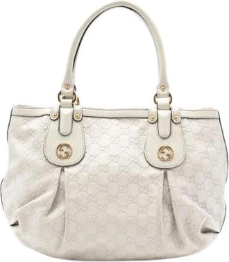 Gucci Pre-owned Handbags, female, White, Size: ONE SIZE Pre-owned Vintage Leather Tote