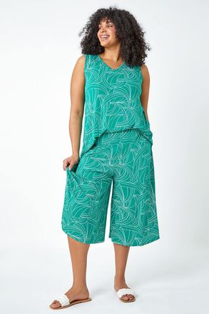 Roman Abstract Swirl Stretch Cropped Culottes