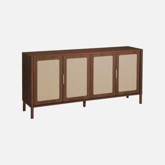Sweeek Aparador Vintage De Madera Y Rejilla Decorativa Con 4 Puertas, 160cm