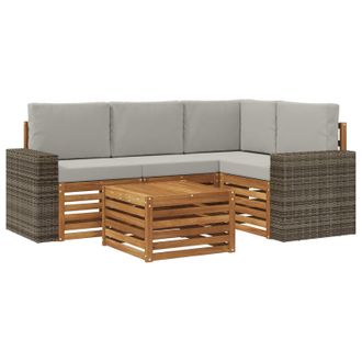 vidaXL Conjunto De Sof&aacute;s De Exterior 5 Pcs Natural Y Gris Claro Vidaxl