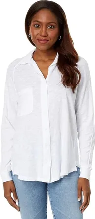bobi Top Womens White Cotton Button Front Raglan Sleeve DDR2524