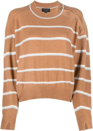 Rag & Bone Kasjmier Streep Trui in Beige - Dames - Cashmere truien - Beige - M - Kasjmier - Truien & Vesten