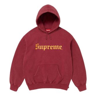 SUPREME FW25 Washed Old English Hooded Sweatshirt Cardinal SUP-FW25-107-CDL