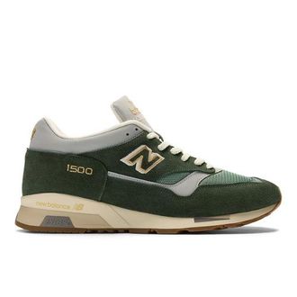 New Balance Unisex Made in UK 1500 Vintage Sports en Verde/Gris, Gamuza/Malla, Talla 40.5
