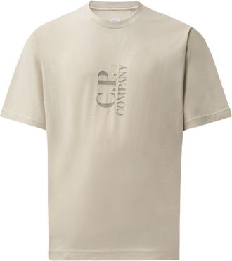 C.P. Company C.p. Company, Tops, Heren, Beige, L, Katoen, 30/1 Jersey Short Sleeve Vertical Logo T-Shirt
