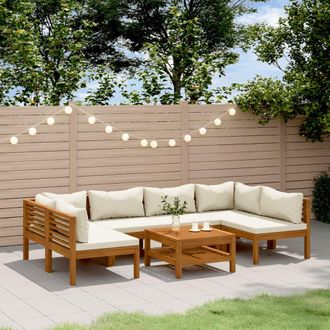 vidaXL Muebles De Jard&iacute;n 7 Pzas Cojines Crema Madera Maciza De Acacia Vidaxl