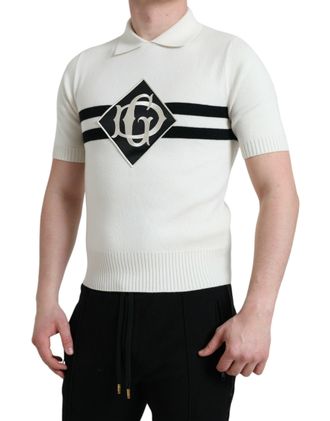 Dolce & Gabbana Mens White Dg Logo Collared Henley Shirt T-Shirt Cashmere