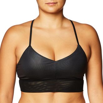 Alo Yoga Womens Lush Bra, Black Glossy/Black, Large