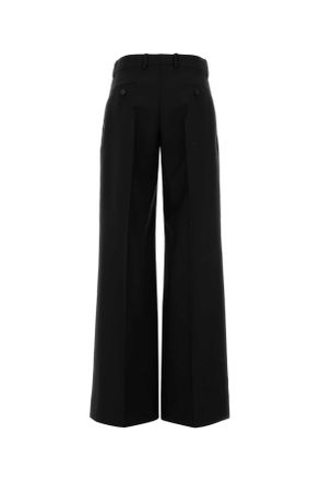 Alexander McQueen Womens Black Wool Blend Wide-Leg Pant Exterior: Mohair Pantaloni Trousers