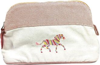 Hermès Pink White Canvas Pouch Wash Bag (Pre-Owned)