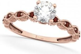 Allurez Vintage Lab Grown Diamond & Garnet Engagement Ring 14k Rose Gold 0.50ct