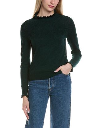 Sofiacashmere Sofiacashmere Rib & Ruffle Mock Neck Wool & Cashmere-Blend Sweater