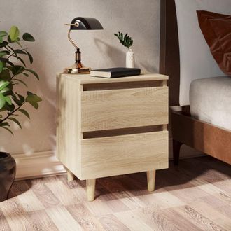 vidaXL Vidaxl - Mesita De Noche Patas Madera Maciza Roble Sonoma 40x35x50 Cm