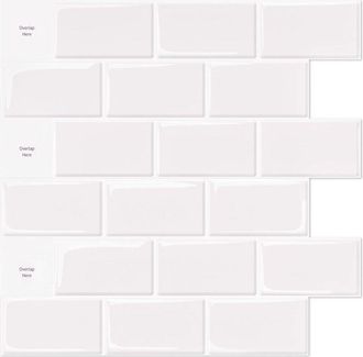 OEM Azulejo Autoadhesivo - 30x30 Cm - Blanco Brillante - Para Encimera De Cocina Y Pared De Ba&ntilde;o - Resistente A La Humedad - Lote De 10