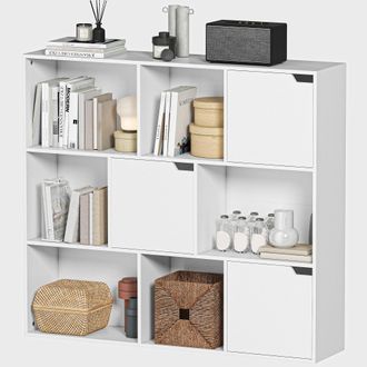 HOMCOM Homcom Libreria Moderna Con 6 Sezioni Aperte E 3 Chiuse In Legno Bianco