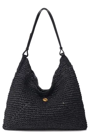 Oryany Raffia Triangle Shoulder Bag in Black at Nordstrom