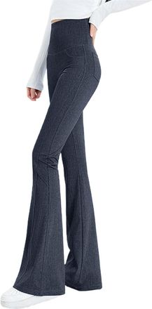 Generic Women Solid Colour Sports Skinny Fit Flared Jeans Stretchy Scrunch High Waisted Gym DenimTrousers Seamless Butt Lifting Flared Leggings Workout Bootcu