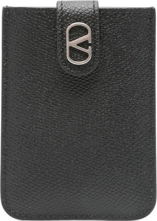 Valentino Garavani Zwarte leren portemonnee met drukknoop - Heren - Portefeuilles - Zwart - ONE Size - Leer - Accessoires