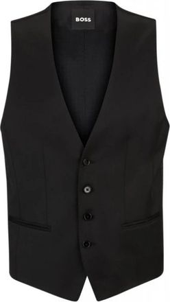 HUGO BOSS Slim-fit Vest in Virgin-wool Serge - Heren - Bodywarmers - Zwart - 3XL - Katoen - Jassen