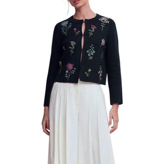 Boden Crystal Embellished Crop Cotton Cardigan in Navy at Nordstrom, Size X-Large