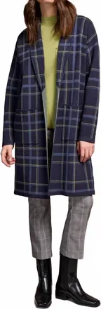 Tribal Double Knit Plaid Coatigan In Sapphire