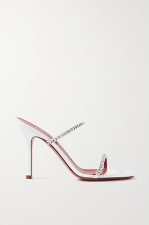 Amina Muaddi Mule In Vernice Con Cristalli Gilda - Bianco