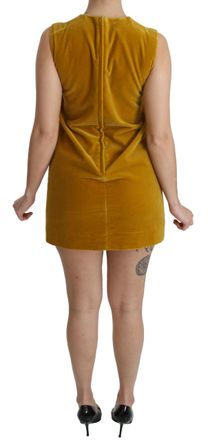 Dolce & Gabbana Womens Mustard Velvet Stretch Shift Mini Dress Yellow Cotton Elastane