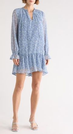 Melrose and Market Long Sleeve Chiffon Minidress in Blue Frances Ditsy at Nordstrom Rack, Size Xx-Small