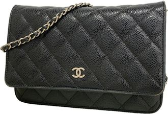 Chanel Black Grained Calfskin Chain/Shoulder Wallet (Pre-Owned)