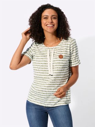 Casual Looks Print-Shirt CASUAL LOOKS Print-Shirt, Damen, Gr. 36, khaki, ecru, bedruckt, 95% Baumwolle, 5% Elasthan, gemustert, mehrfarbig, Rundhals, Shirts Print-