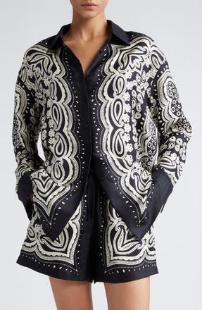 Nili Lotan Alfie Print Silk Shirt in Black/Ivory Bandana at Nordstrom Rack, Size X-Small