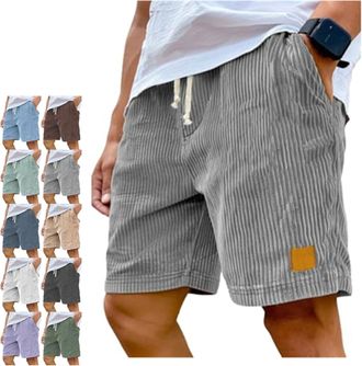 Generic Lininco Mens Shorts, Lininco Mens Corduroy Casual Elastic Waist Drawstring Beach Shorts (Gray,XXL)