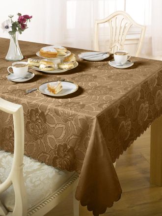 Emma Barclay Damask Rose - Jacquard Table Cloth in Coffee - 60x84 (152x213cm) Oval - Emma Barclay | TJ Hughes
