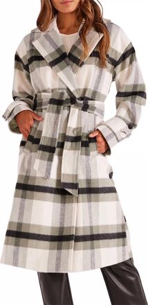 Minkpink Watson Check Long Sleeve Coat In Cream Green