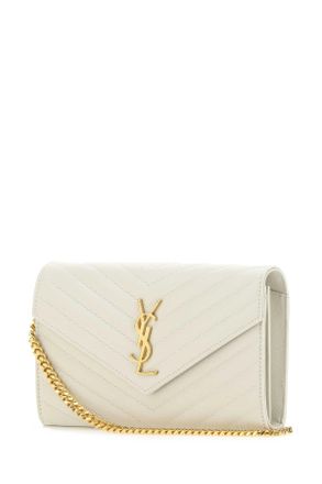 Saint Laurent Womens Ivory Leather Clutch 9207 Calf Wallet