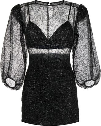 Nissa long-sleeve embroidered minidress - women - Viscose/Polyamide/Rayon/Elastane/Polyester - 36 - Black