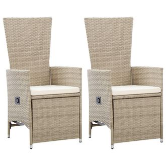 vidaXL Vidaxl - Sillas Reclinables Jard&iacute;n 2 Uds Y Cojines Rat&aacute;n Sint&eacute;tico Beige