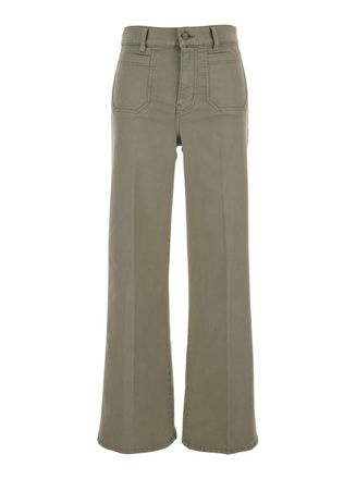 Frame Denim le Slim Palazzo Green Jeans With Belt Loops And Wide Leg In Denim Woman