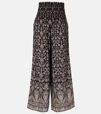 Veronica Beard Callaway paisley shirred wide-leg pants