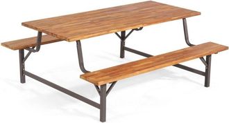 Costway Costway - Picnic Table Bench Set Solid Outdoor Wood Patio Dining Table and Bench