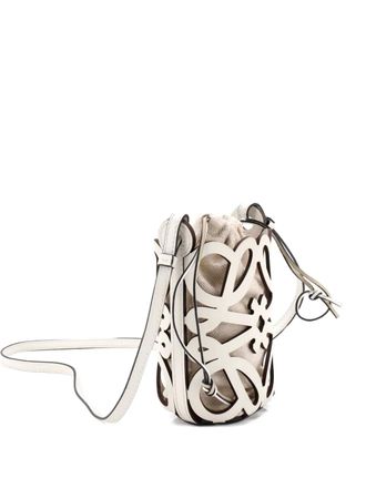Loewe Anagram Drawstring Crossbody Bag Leather with Canvas Mini bucket bag